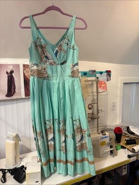 Retrospec’d Elizabeth Mint Green Sleeveless Dress with Budgie Print
